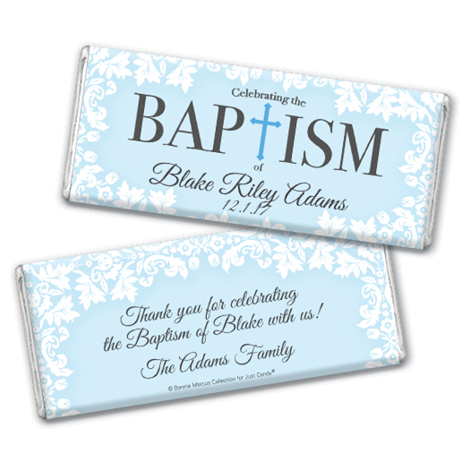 Personalized Bonnie Marcus Baptism Floral Filigree Chocolate Bar & Wrapper