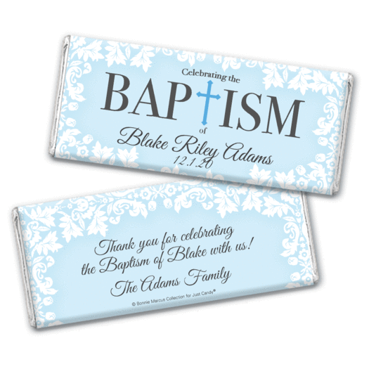 Personalized Bonnie Marcus Baptism Floral Filigree Chocolate Bar Wrappers Only