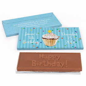 Deluxe Personalized Birthday Cupcake Dazzle Embossed Chocolate Bar in Gift Box