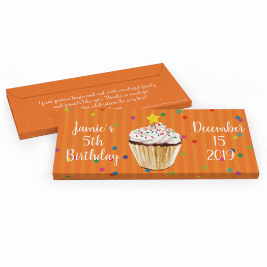 Deluxe Personalized Birthday Cupcake Dazzle Chocolate Bar in Gift Box