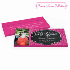Deluxe Personalized Quinceaera Bonnie Marcus Pink Sparkle Chocolate Bar in Gift Box