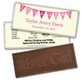 Bonnie Marcus Collection Personalized Embossed It's a Girl Bar It's a Girl Chevron Birth Announcement