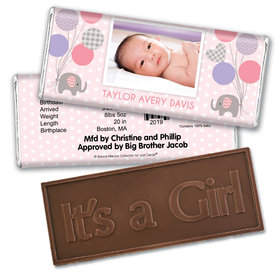 Bonnie Marcus Collection Personalized Embossed It's a Girl Bar Baby Elephants Girl Birth Announcement