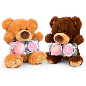 Personalized Bonnie Marcus Birth Announcement Pink Initials Teddy Bear with Chocolate Covered Oreo 2pk