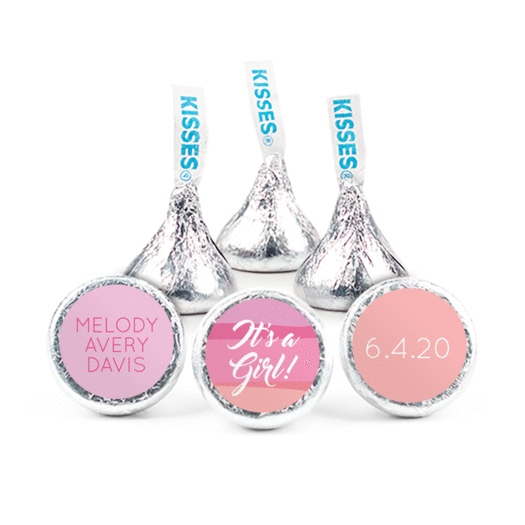 Personalized Girl Birth Announcement Watercolor Hershey's Kisses