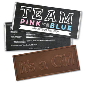 Personalized Bonnie Marcus Gender Reveal Team Pink vs. Team Blue Embossed It's a Girl Chocolate Bar