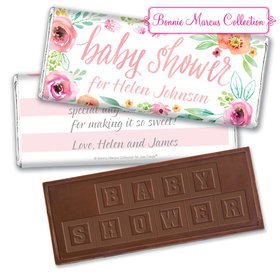 Personalized Bonnie Marcus Baby Shower Pink Watercolor Wreath Embossed Chocolate Bar & Wrapper