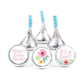 Personalized Bonnie Marcus Baby Shower Watercolor Blossom Wreath Pink Hershey's Kisses (50 Pack)