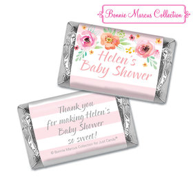 Personalized Bonnie Marcus Baby Shower Watercolor Blossom Wreath Pink Hershey's Miniatures