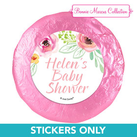 Personalized Bonnie Marcus Baby Shower Watercolor Blossom Wreath Pink 1.25" Stickers (48 Stickers)