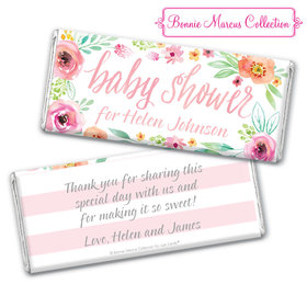 Personalized Bonnie Marcus Baby Shower Pink Watercolor Wreath Chocolate Bar & Wrapper