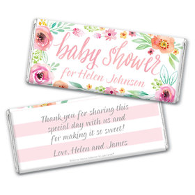 Personalized Bonnie Marcus Baby Shower Pink Watercolor Wreath Chocolate Bar Wrappers Only
