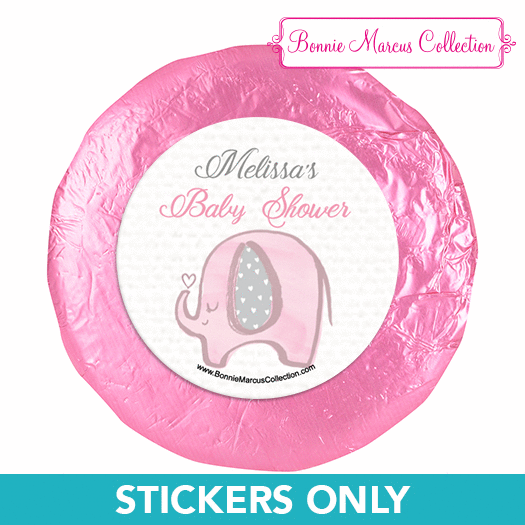 Personalized Bonnie Marcus Baby Shower Elephants 1.25in Stickers (48 Stickers)