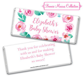 Personalized Bonnie Marcus Baby Shower Pink Floral Wreath Chocolate Bar & Wrapper