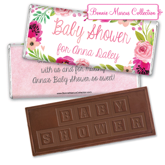 Personalized Bonnie Marcus Baby Shower Painted Petals Embossed Chocolate Bar & Wrapper