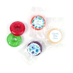 Personalized Bonnie Marcus Baby Shower Blue Floral Wreath LifeSavers 5 Flavor Hard Candy