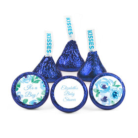 Personalized Bonnie Marcus Baby Shower Blue Watercolor Wreath Hershey's Kisses