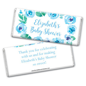 Personalized Bonnie Marcus Baby Shower Blue Floral Wreath Chocolate Bar Wrappers Only