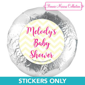 Personalized Bonnie Marcus Chevron Banner Girl Baby Shower 1.25in Stickers (48 Stickers)