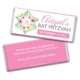 Personalized Bonnie Marcus Bat Mitzvah Floral Star of David Chocolate Bar & Wrapper