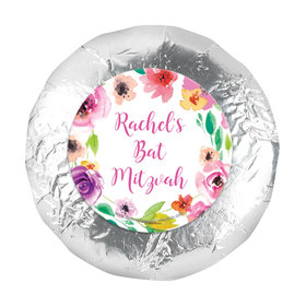 Personalized Bonnie Marcus Bat Mitzvah Floral Commencement 1.25" Sticker (48 Stickers)