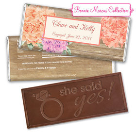 Bonnie Marcus Collection Personalized Embossed Chocolate Bar Chocolate and Wrapper Blooming Joy Engagement Announcement
