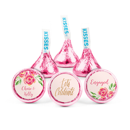 Personalized Bonnie Marcus Engagement Pink Flowers Hershey's Kisses