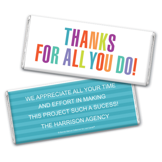 Personalized Bonnie Marcus Business Thank you Stripes Chocolate Bar Wrappers Only