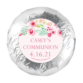 Personalized Girl First Communion Floral Elegance 1.25" Stickers (48 Stickers)