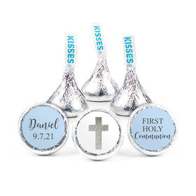 Personalized Boy First Communion Shimmering Cross 3/4" Stickers (108 Stickers)