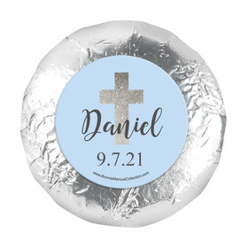 Personalized Boy First Communion Shimmering Cross 1.25" Stickers (48 Stickers)