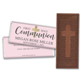Personalized Bonnie Marcus Girl First Communion Shimmering Cross Embossed Chocolate Bars