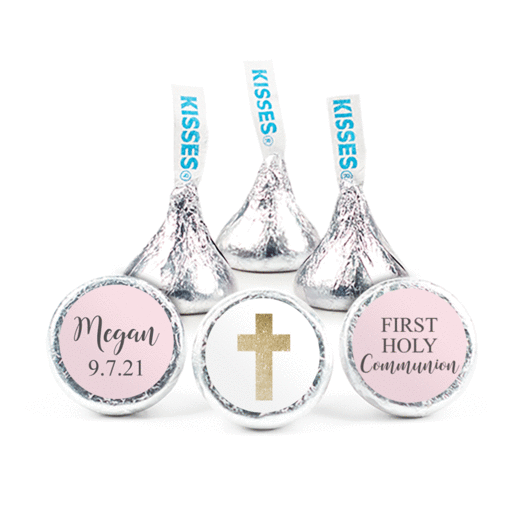 Personalized Girl First Communion Shimmering Cross 3/4" Stickers (108 Stickers)