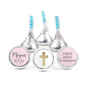 Personalized Girl First Communion Shimmering Cross 3/4" Stickers (108 Stickers)