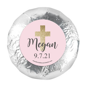 Personalized Girl First Communion Shimmering Cross 1.25" Stickers (48 Stickers)