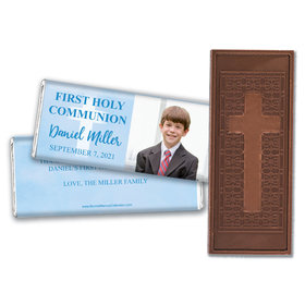 Personalized Bonnie Marcus Boy First Communion Faded Cross Embossed Chocolate Bars
