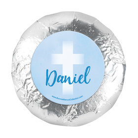 Personalized Boy First Communion Faded Cross 1.25" Stickers (48 Stickers)