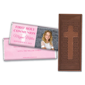 Personalized Bonnie Marcus Girl First Communion Faded Cross Embossed Chocolate Bars