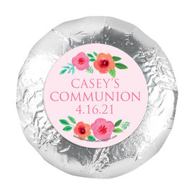 Personalized Girl First Communion Bold Florals 1.25" Stickers (48 Stickers)