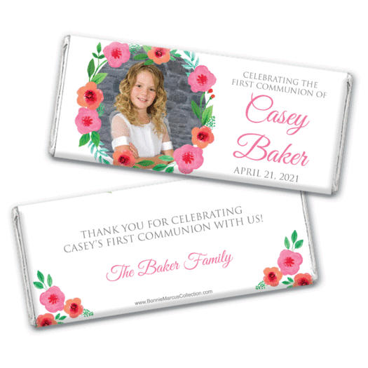 Personalized Bonnie Marcus Girl First Communion Bold Florals Chocolate Bar Wrappers Only