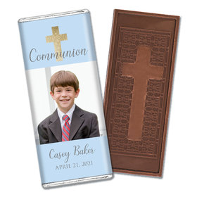Personalized Bonnie Marcus Boy First Communion Glitter Cross Embossed Chocolate Bars