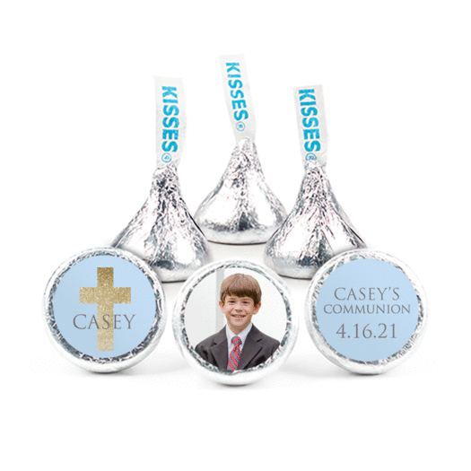 Personalized Boy First Communion Glitter Cross 3/4" Stickers (108 Stickers)