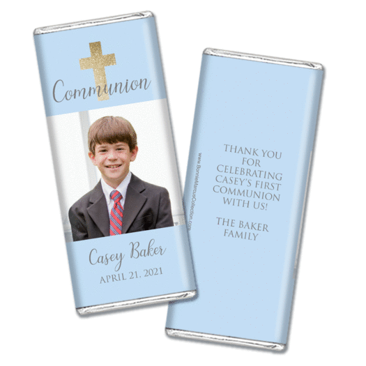 Personalized Bonnie Marcus Boy First Communion Glitter Cross Chocolate Bar Wrappers Only