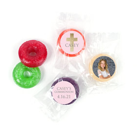 Personalized Girl First Communion Glitter Cross Life Savers 5 Flavor Hard Candy