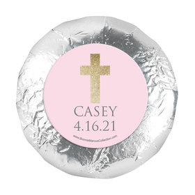 Personalized Girl First Communion Glitter Cross 1.25" Stickers (48 Stickers)