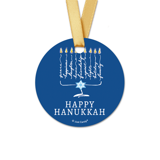 Personalized Round Bonnie Marcus Hanukkah Lights Favor Gift Tags (20 Pack)