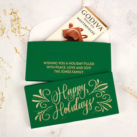 Deluxe Personalized Bonnie Marcus Christmas Happy Holidays Flourish Godiva Chocolate Bar in Gift Box