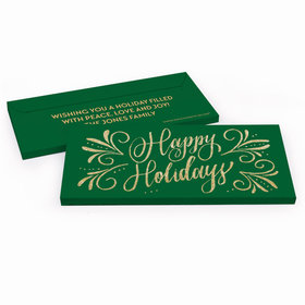 Deluxe Personalized Happy Holidays Flourish Chocolate Bar in Gift Box