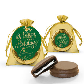 Bonnie Marcus Happy Holidays Flourish Milk Chocolate Covered Oreo in Organza Bags with Gift Tag