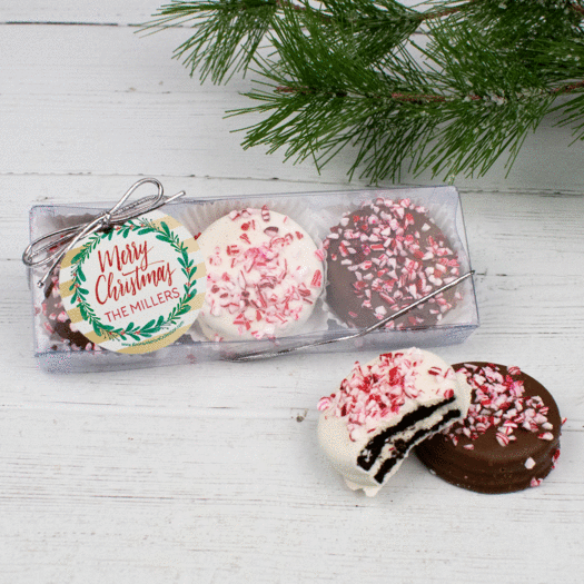 Personalized Chistmas Peppermint Chocolate Covered Oreos in Box with Gift Tag - Christmas Chic